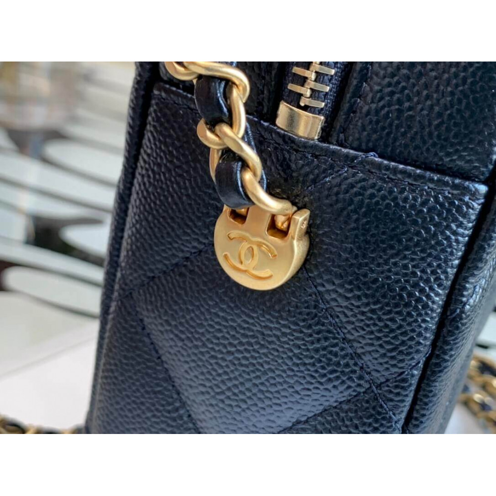 Chanel Caviar Calfskin Pearl Crush Gold Ball Phone Clutch With Chain 99098