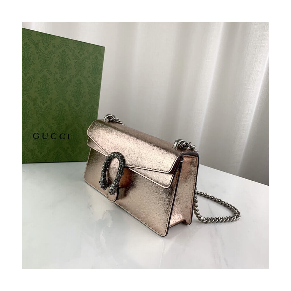 Gucci Dionysus Small Shoulder Bag in Rose Gold Lame Leather 499623