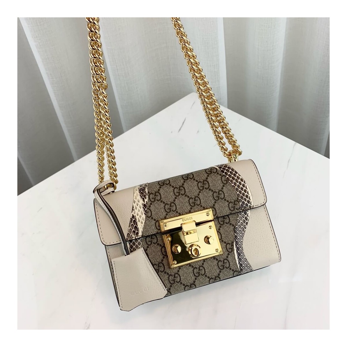 Gucci Padlock Snakeskin Small Shoulder Bag 432182 White