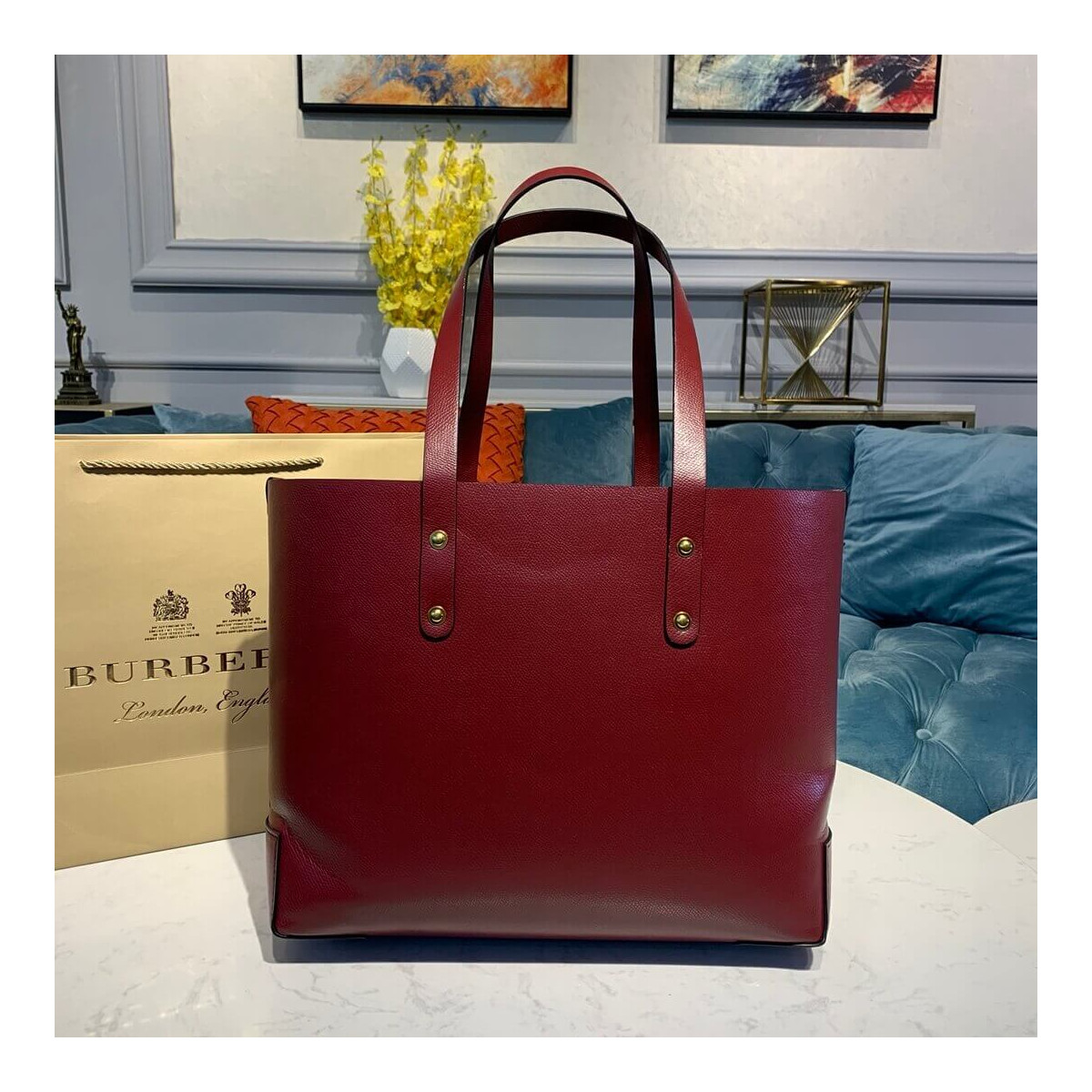 Burberry Small Embossed Crest Leather Tote 40802081