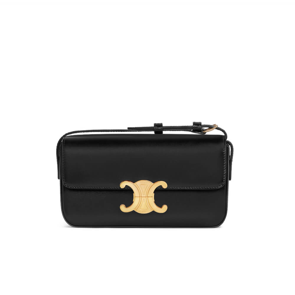 Celine Triomphe Shoulder Bag In Shiny Calfskin 194143 Black