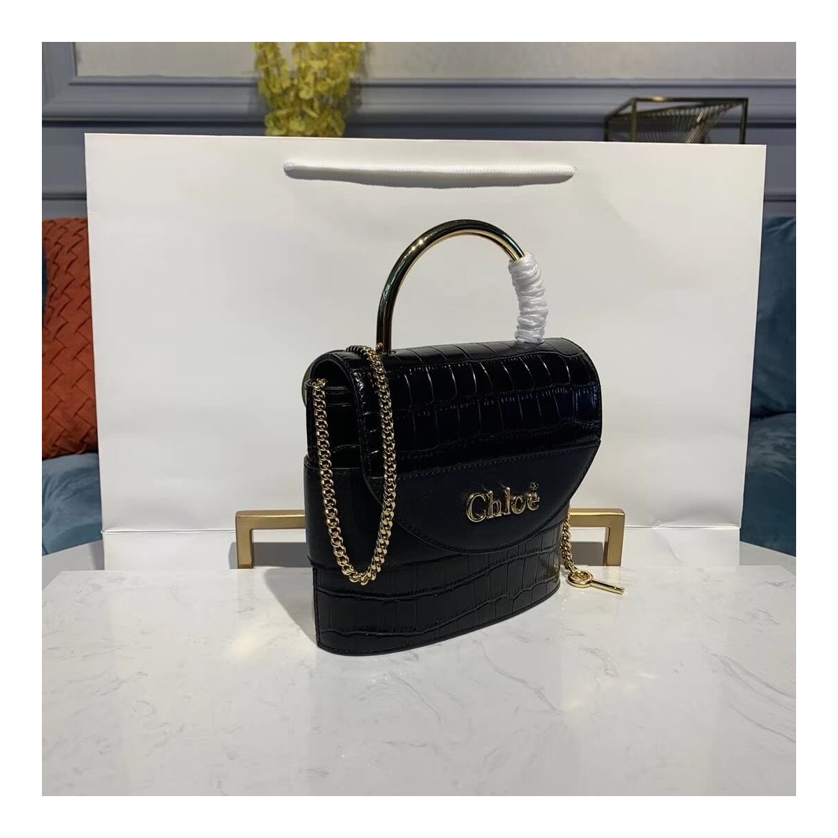 Chloe Small Aby Lock Chain Bag Embossed Croco Effect S1220