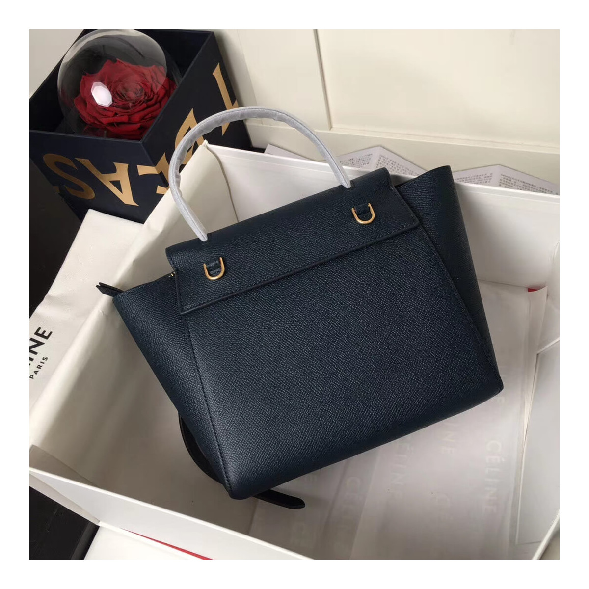 Celine Micro Belt Bag In Grained Calfskin 189153 Navy Blue