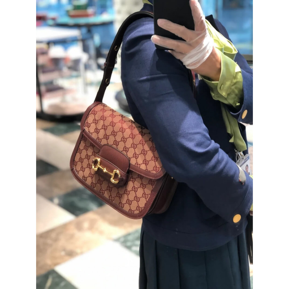 Gucci Horsebit 1955 Small Bag 602204 in  Burgundy GG Canvas