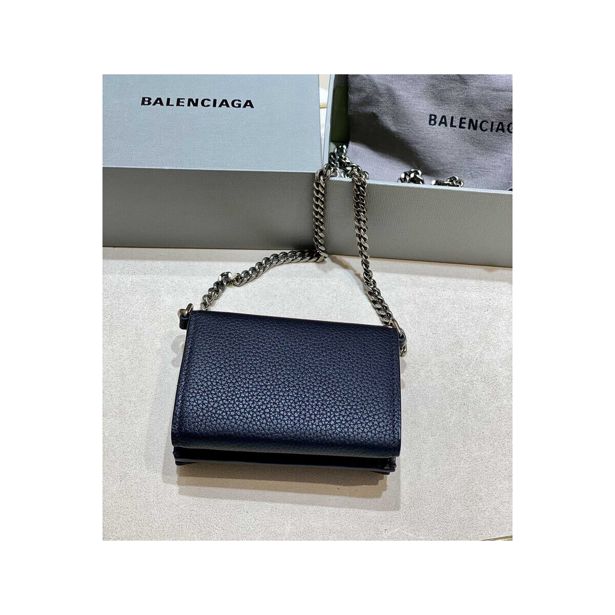 Balenciaga Black Hourglass Chain Strap Leather Wallet