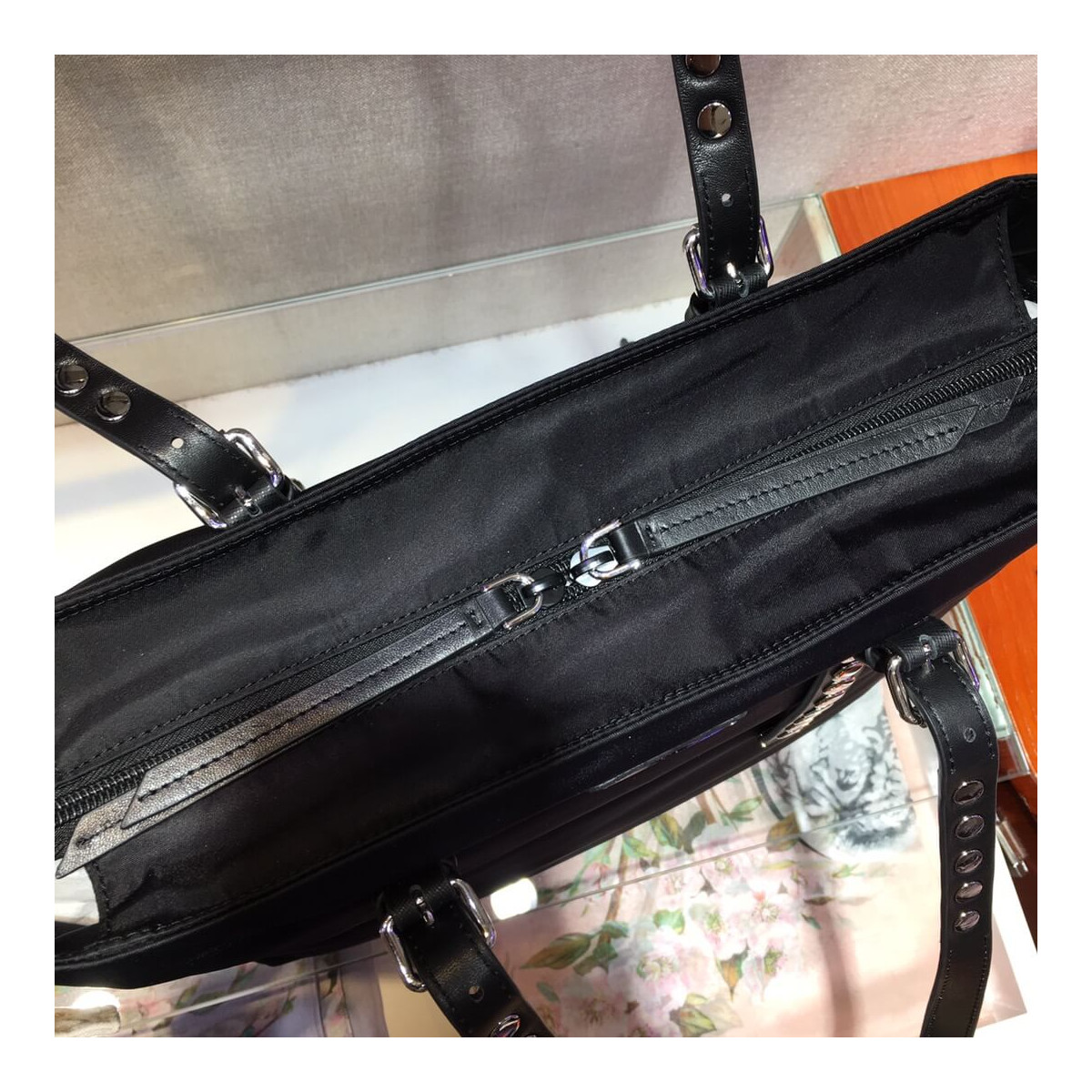 Prada Black Nylon Tote With Leather And Studs 1BG212