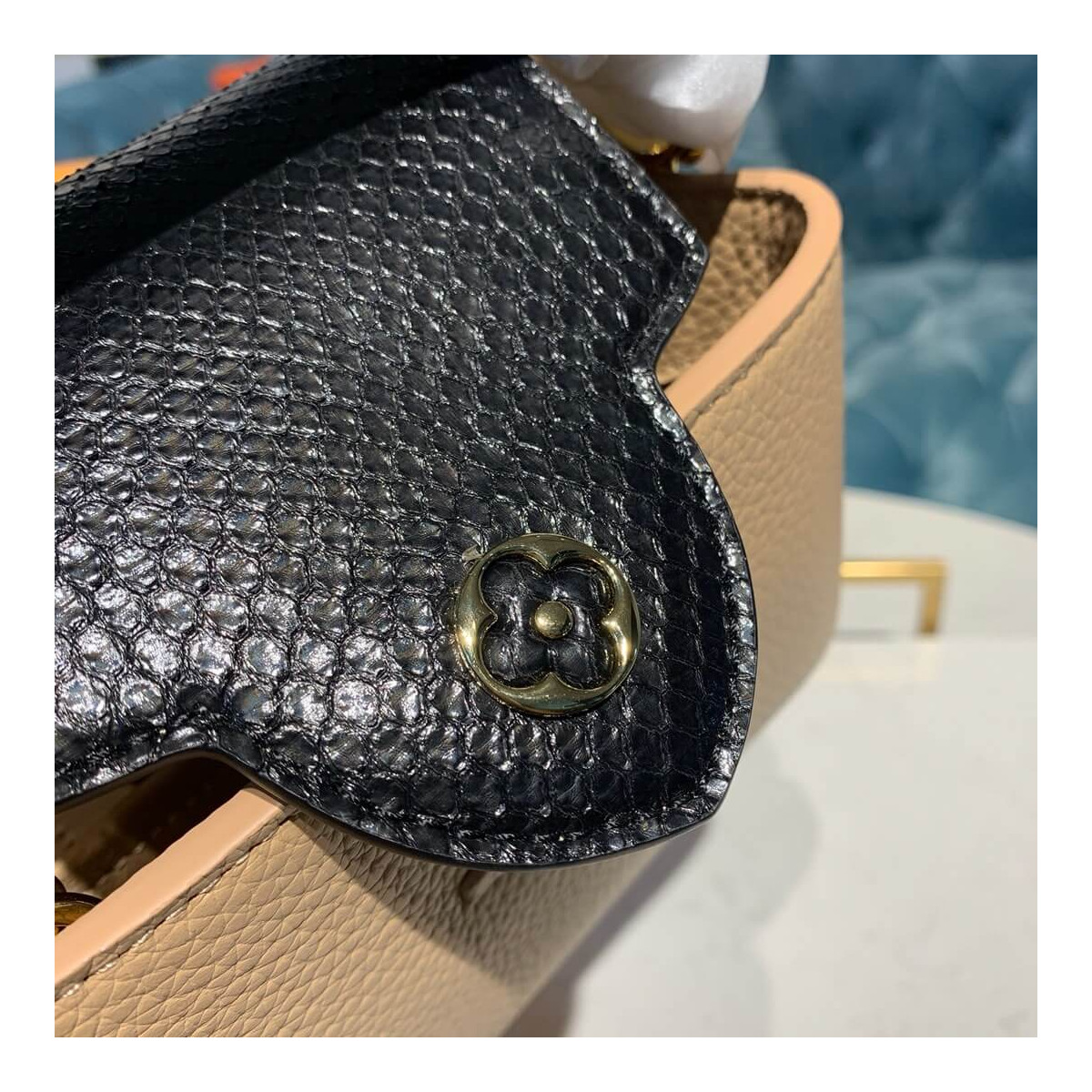 Louis Vuitton Taurillon And Python Leather Capucines Mini N97075