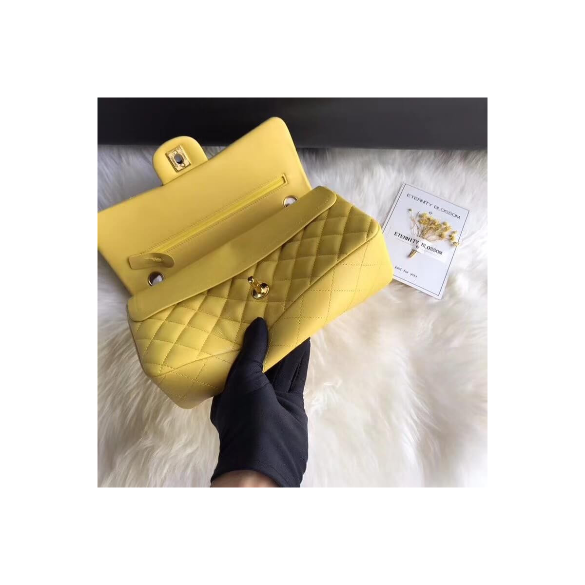 Chanel 1112 Yellow Medium Size 2.55 Lambskin Leather Flap Bag