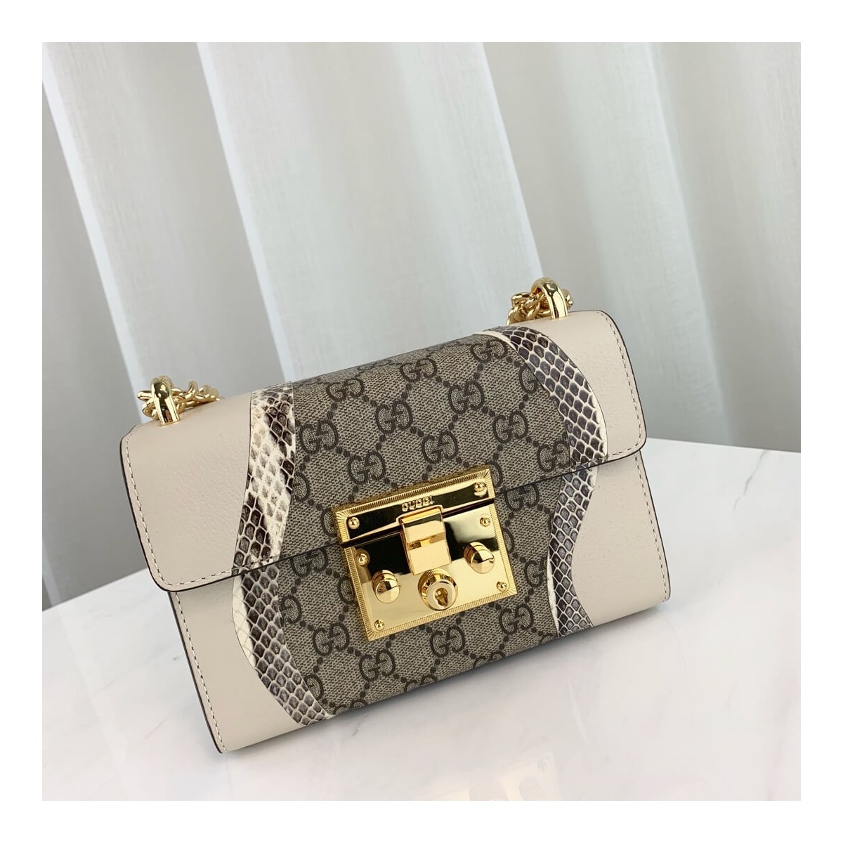 Gucci Padlock Snakeskin Small Shoulder Bag 432182 White