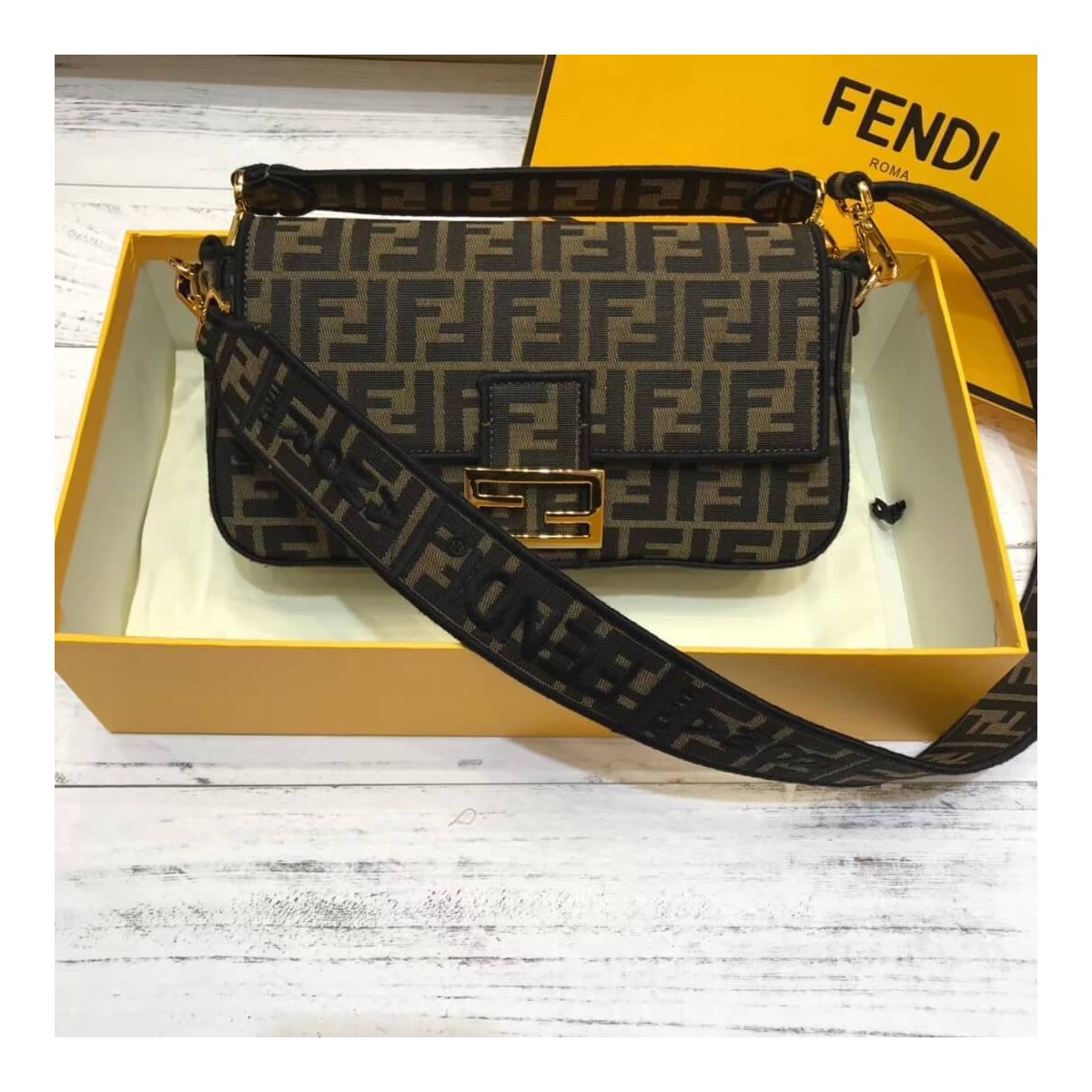 Fendi Brown Fabric Baguette Bag 8BR600