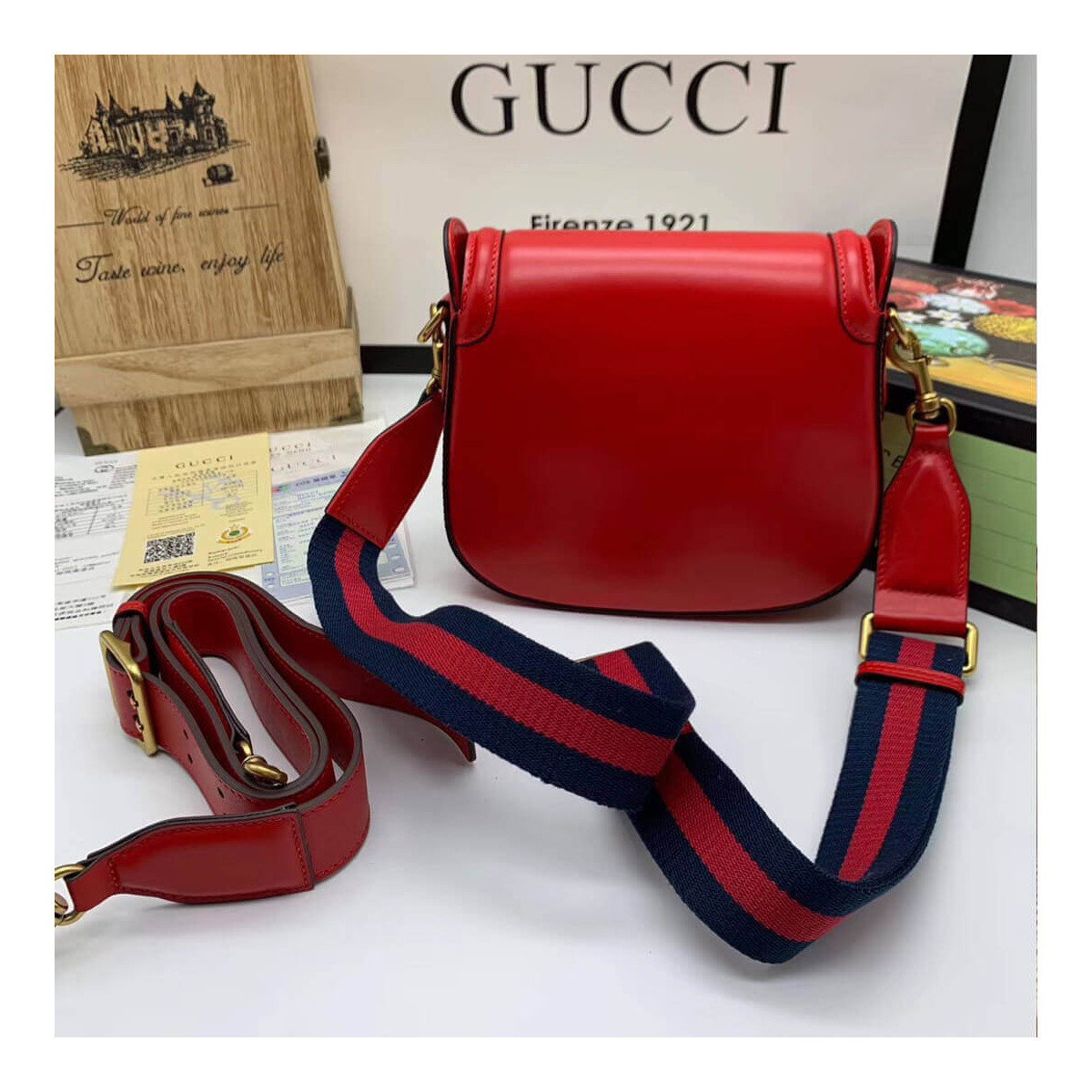 Gucci Lady Web Calfskin Leather Shoulder Bag 384821