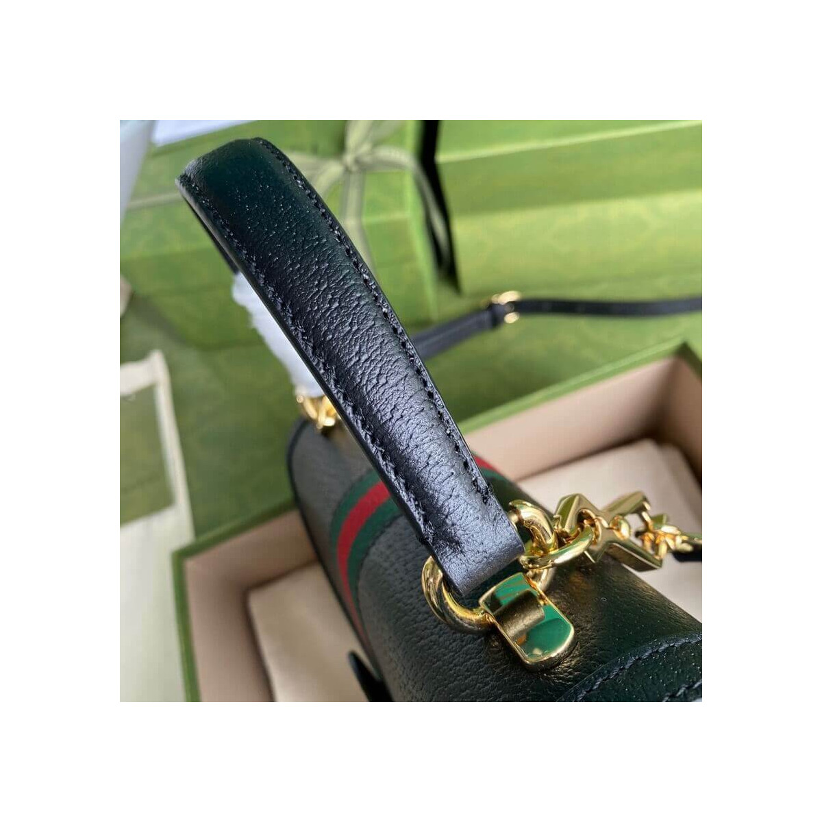 Gucci Ophidia Leather Small Top Handle Bag With Web 651055