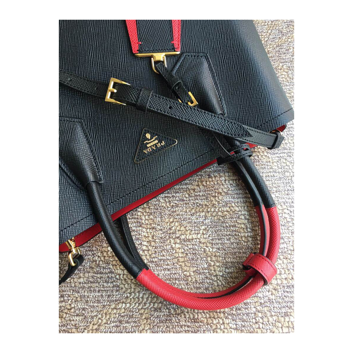 Prada Two-Tone Saffiano Leather Double Bag 1BG775 Black/Red