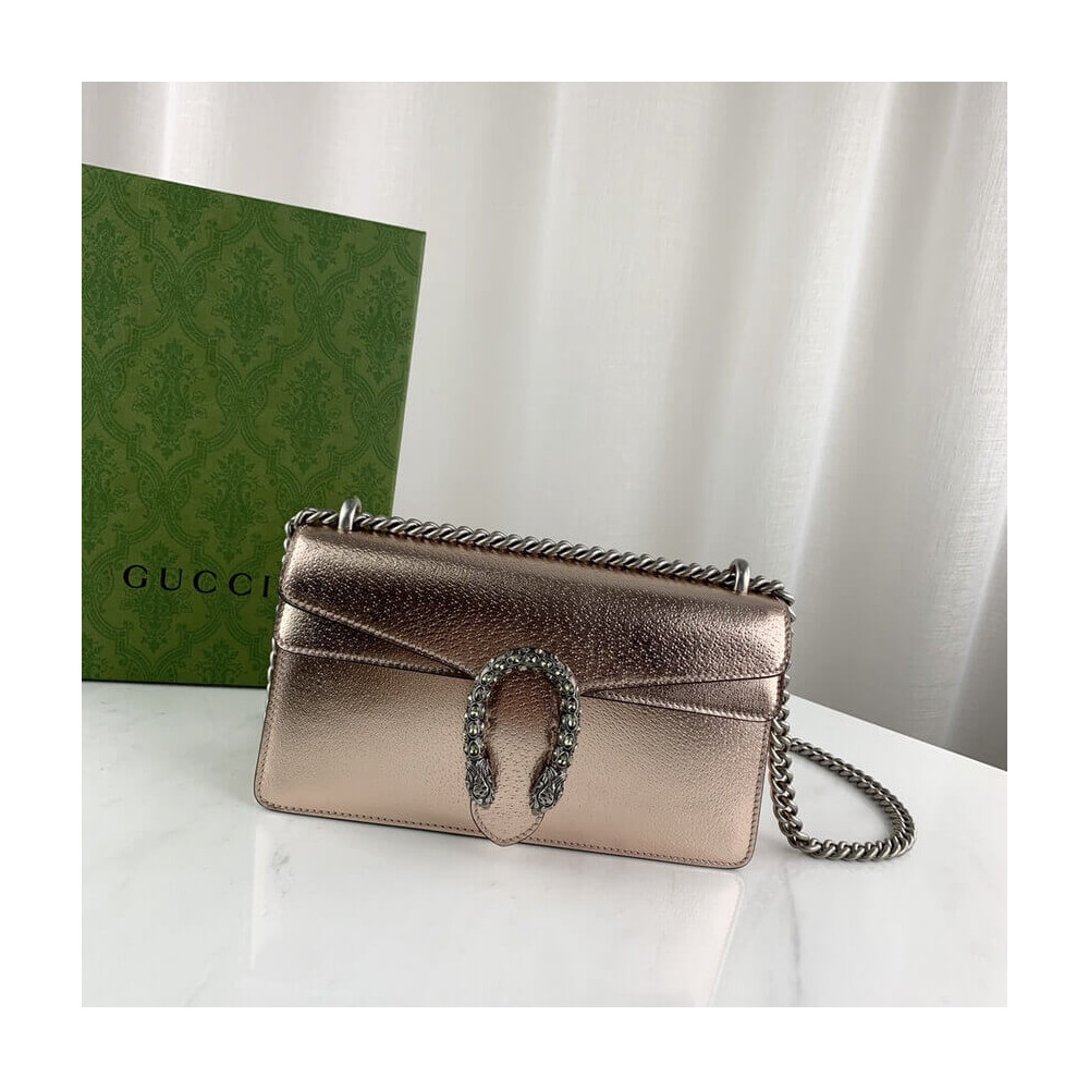 Gucci Dionysus Small Shoulder Bag in Rose Gold Lame Leather 499623