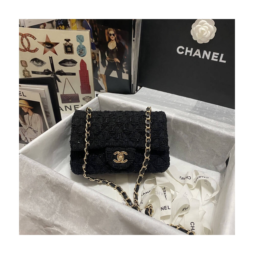 Chanel 20cm Classic Flap Bag in Black Tweed 1116