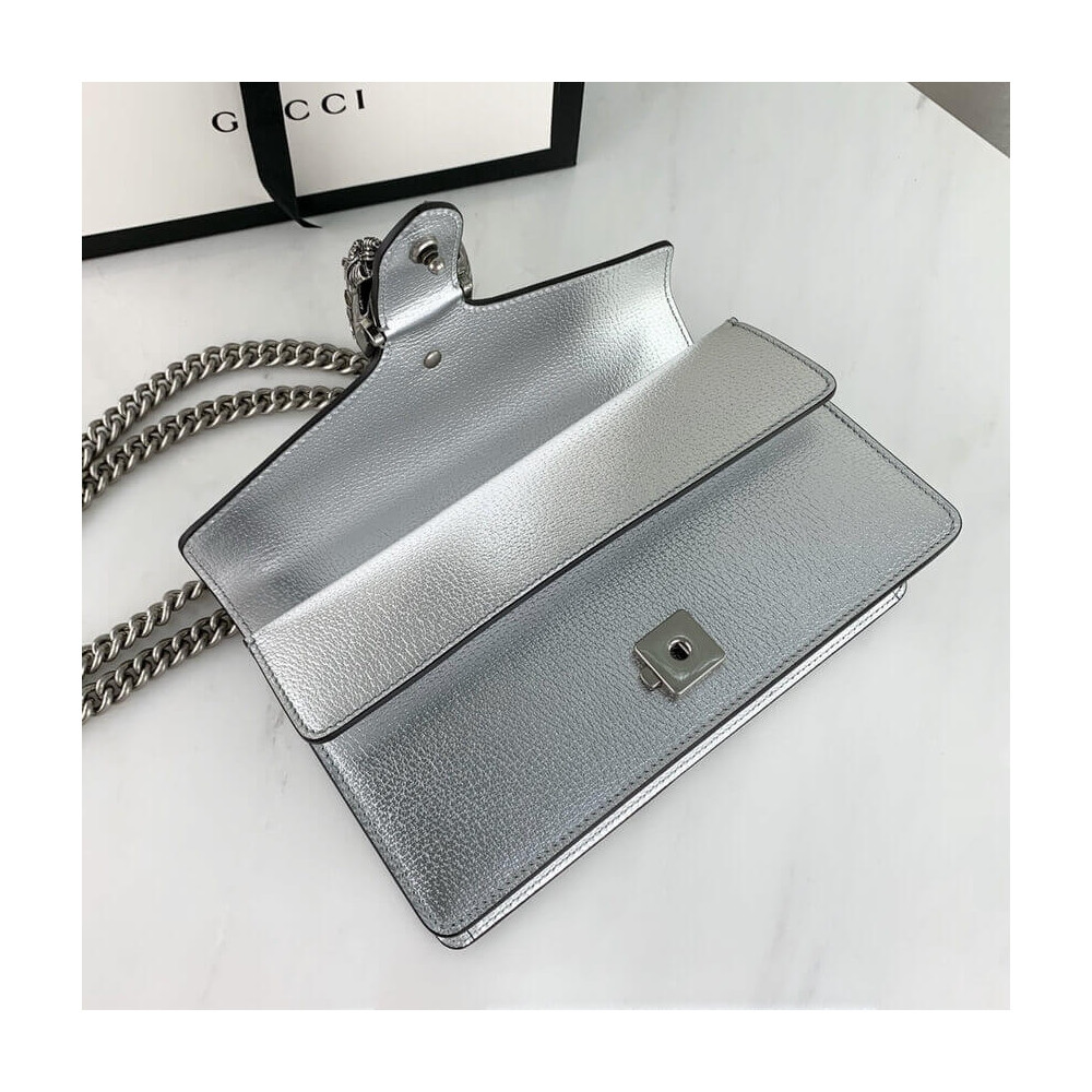 Gucci Dionysus Small Shoulder Bag in Silver Lame Leather 499623