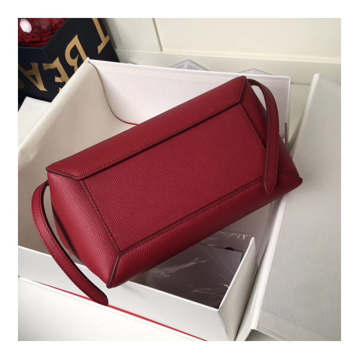 Celine Micro Belt Bag In Grained Calfskin 189153 Ruby