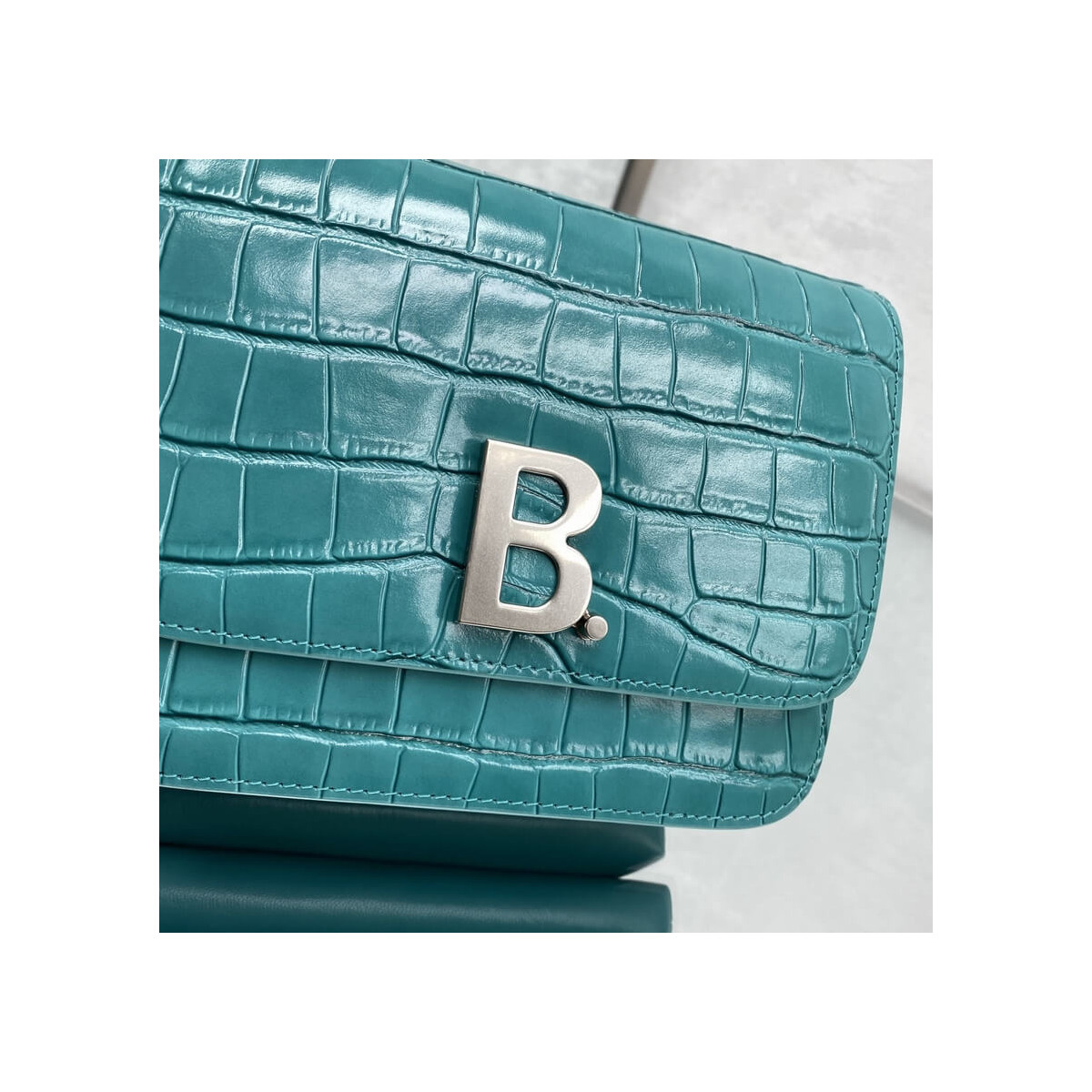 Balenciaga B Small Croc-effect Leather Shoulder Bag