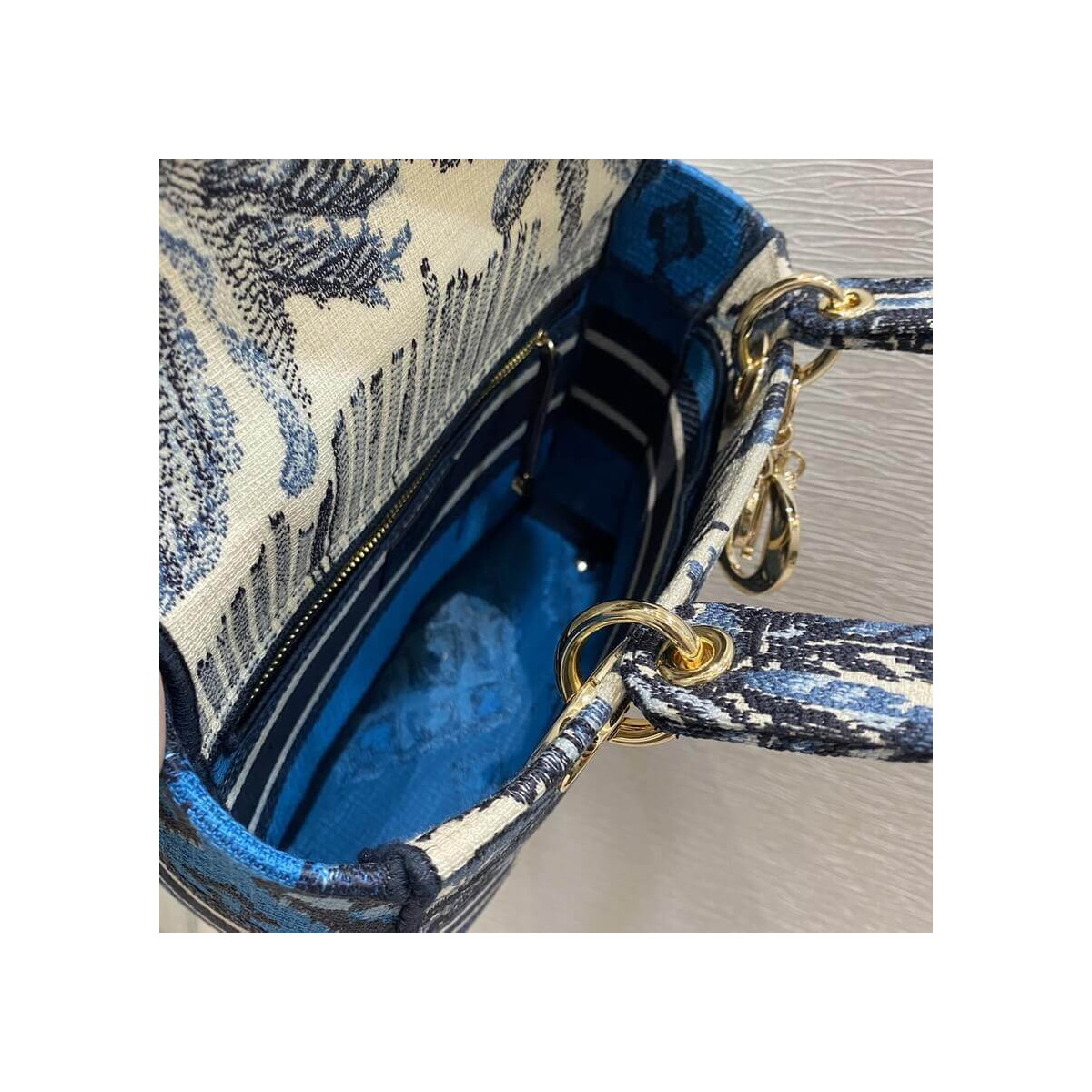 Dior Medium Lady D-Lite Bag Blue Dior Palms Embroidery M0565