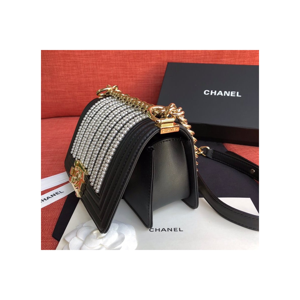 Chanel Imitation Pearls Small Boy Chanel Handbag A67085