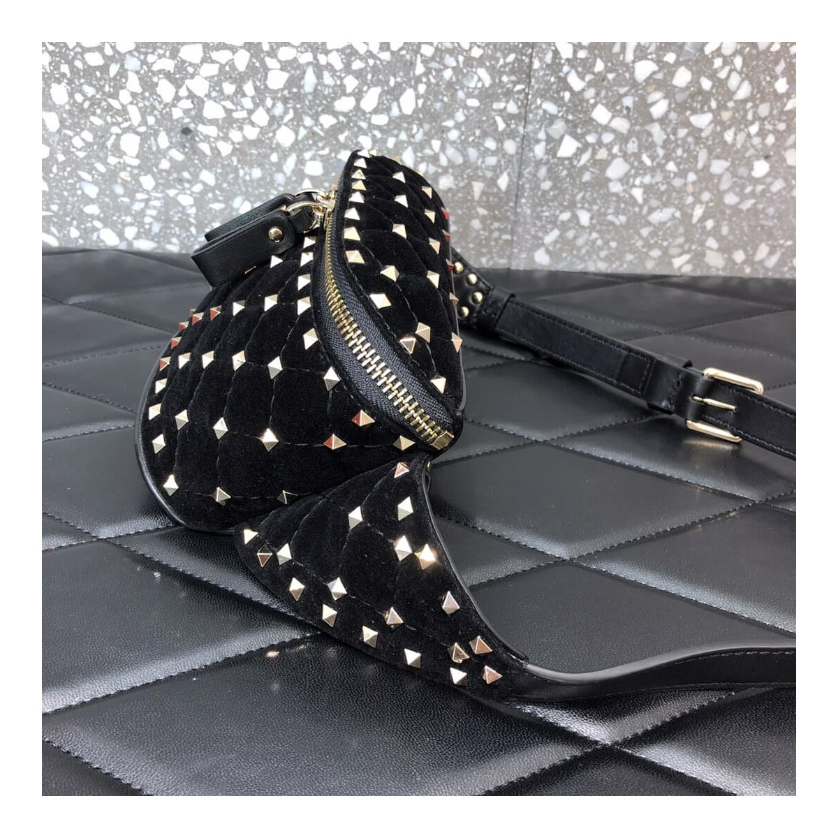 Valentino Garavani Velvet Rockstud Spike Belt Bag 0620R