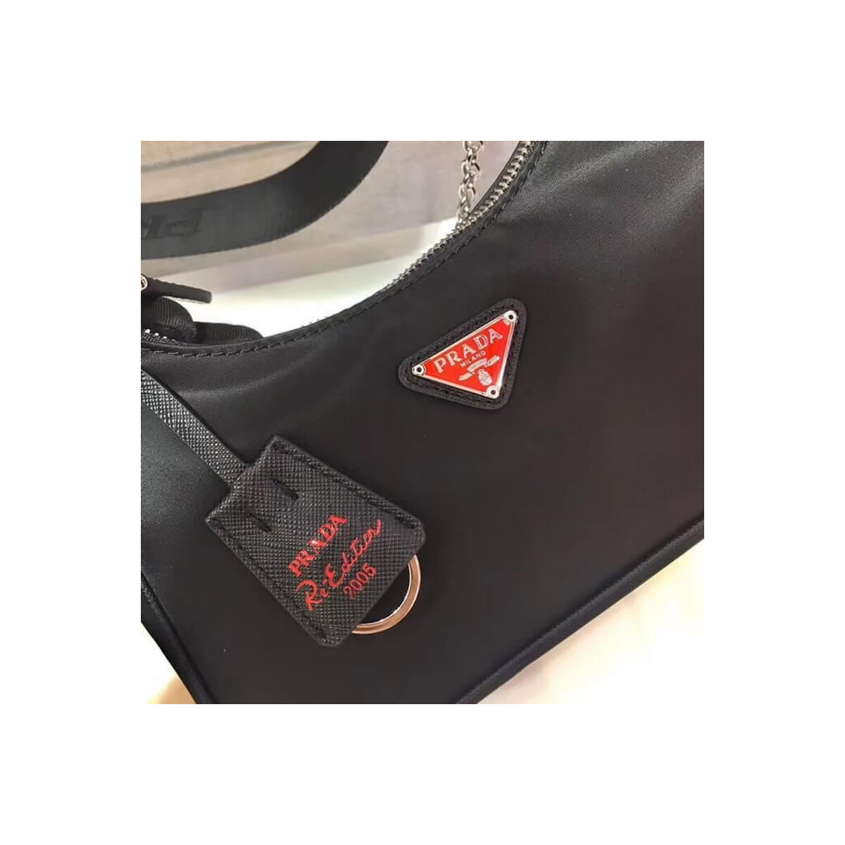 Prada Re-Edition Nylon Multi-Pochette Bag 1BH204 Black with Red Logo