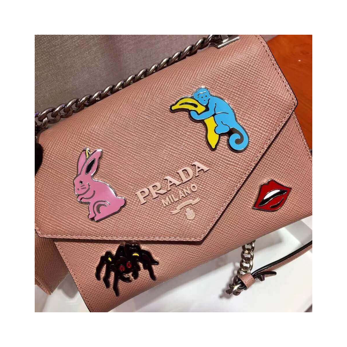 Prada Decal Rabbit Monochrome Logo Shoulder Bag 1BD127