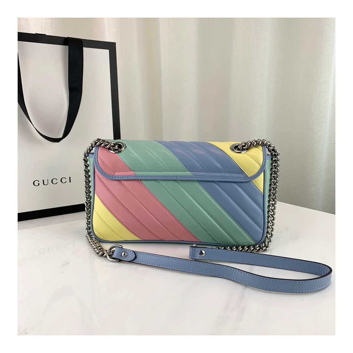 Gucci GG Marmont Small Shoulder Bag In Pastel And Rainbow 443497