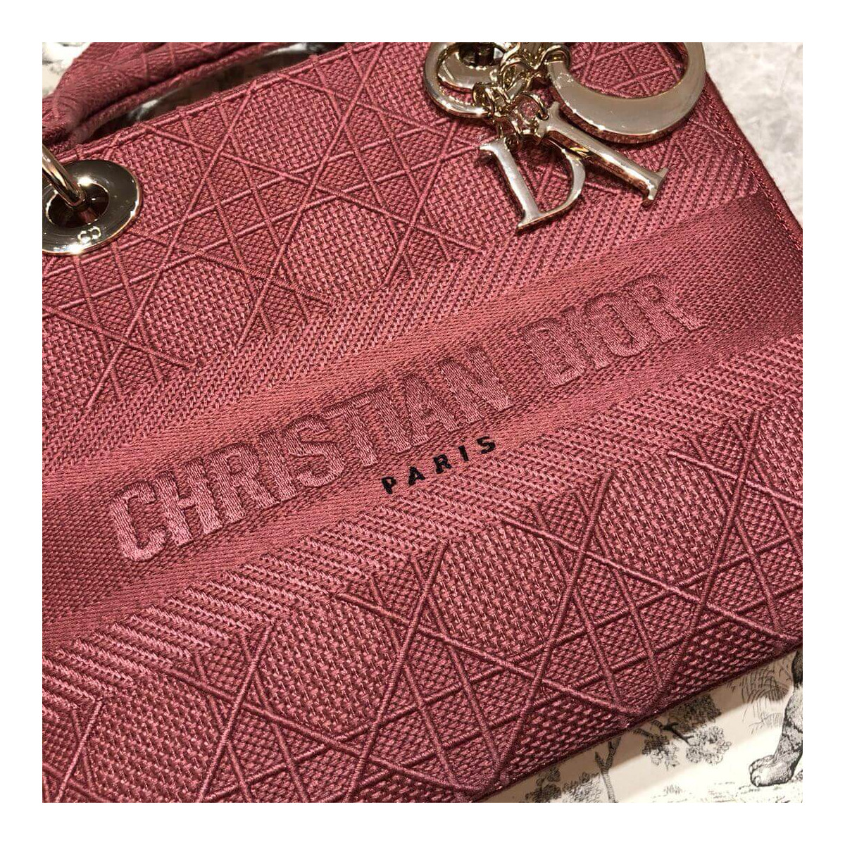 Christian Dior Textile Fabric Medium Lady Dior Bag L4455