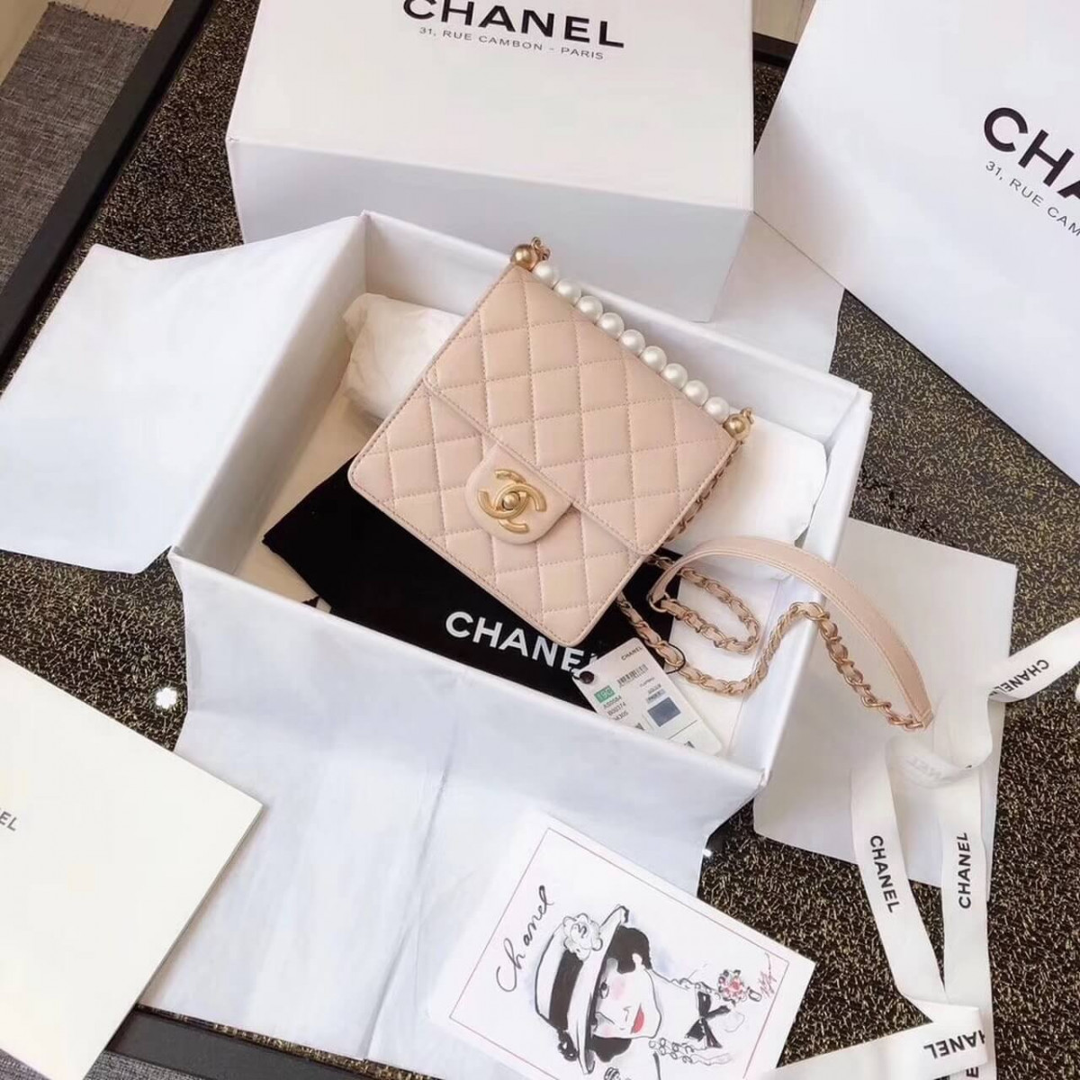 Chanel Small Pearl Chain Flap Bag AS0584