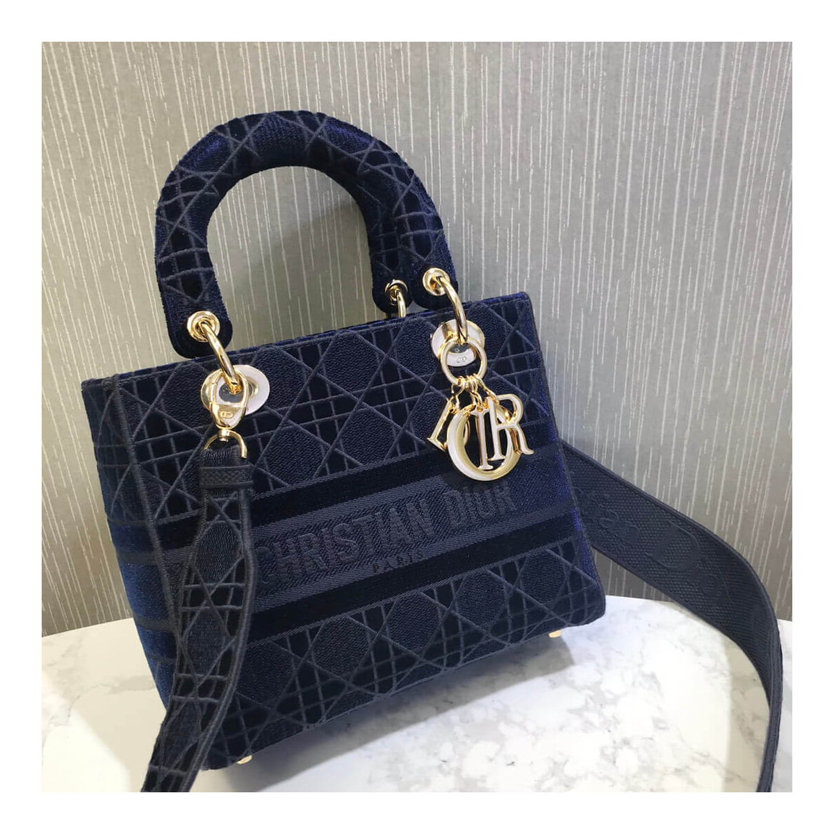 Dior Medium Lady D-Lite Bag Embroidered Velvet M0565O