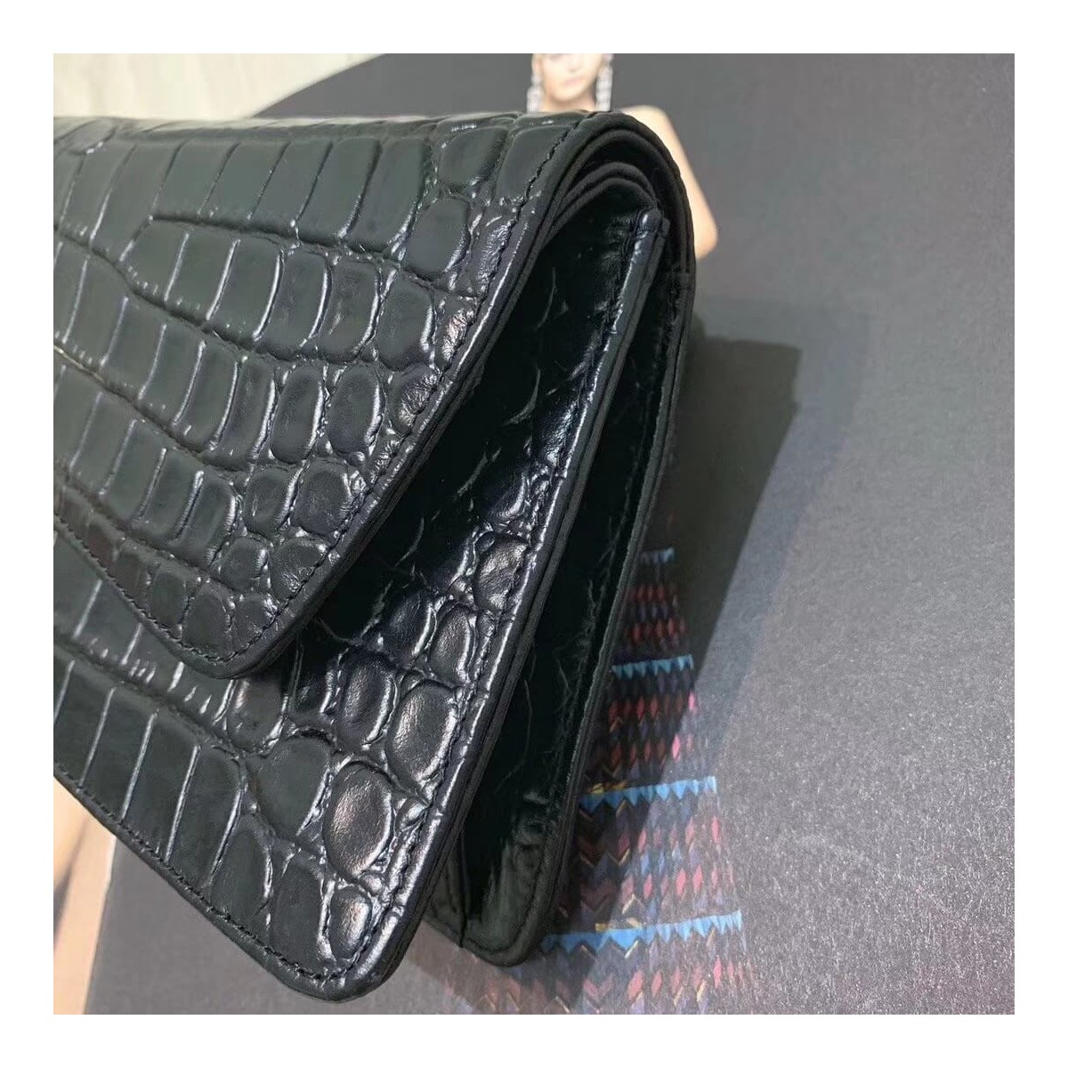 Chanel Metallic Crocodile Embossed Clutch AS0857