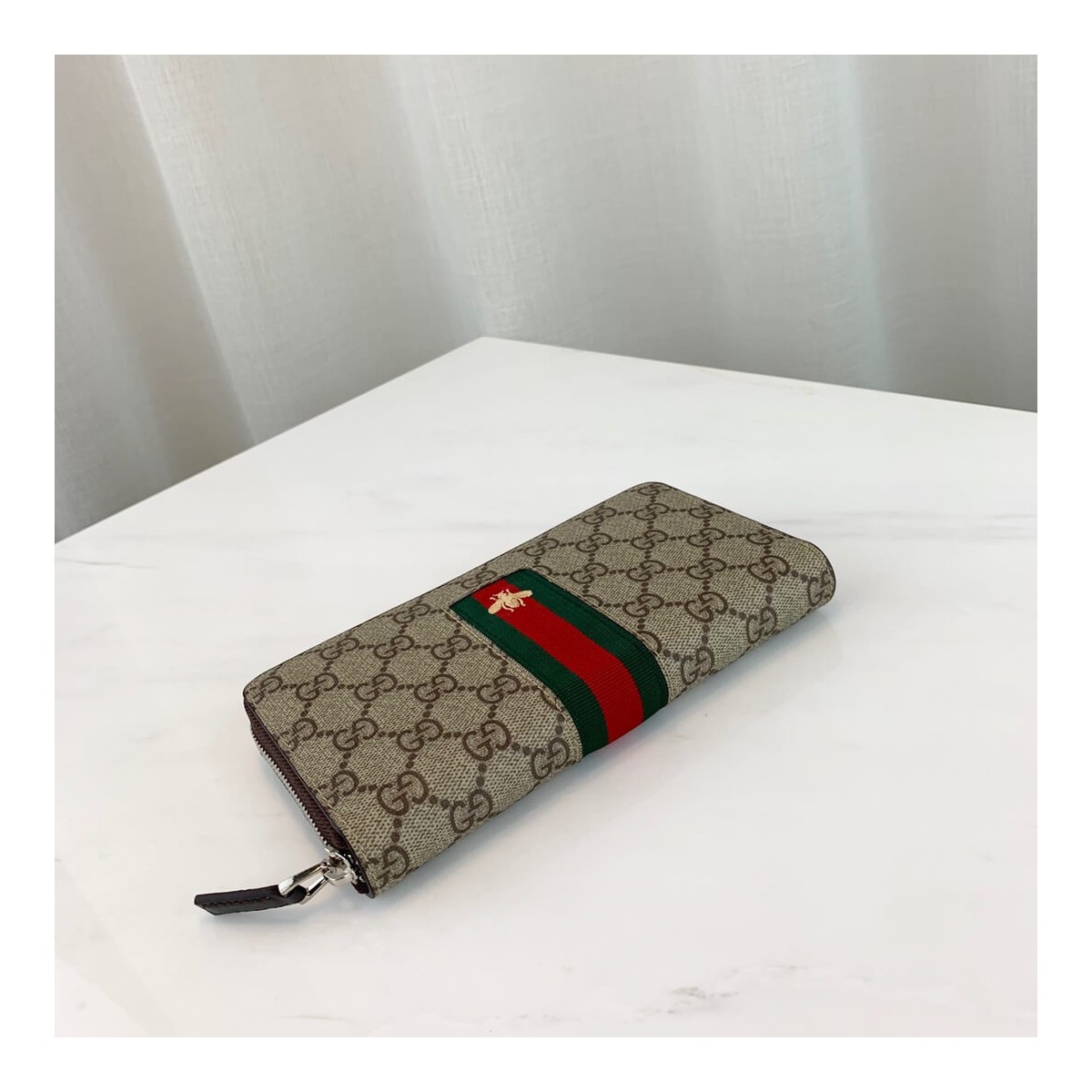 Gucci Bee Print Web GG Supreme Zip Around Wallet 408831