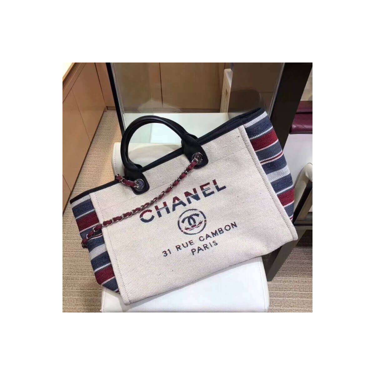 Chanel Deauville Tote 38cm Canvas Bag A66941 Multi