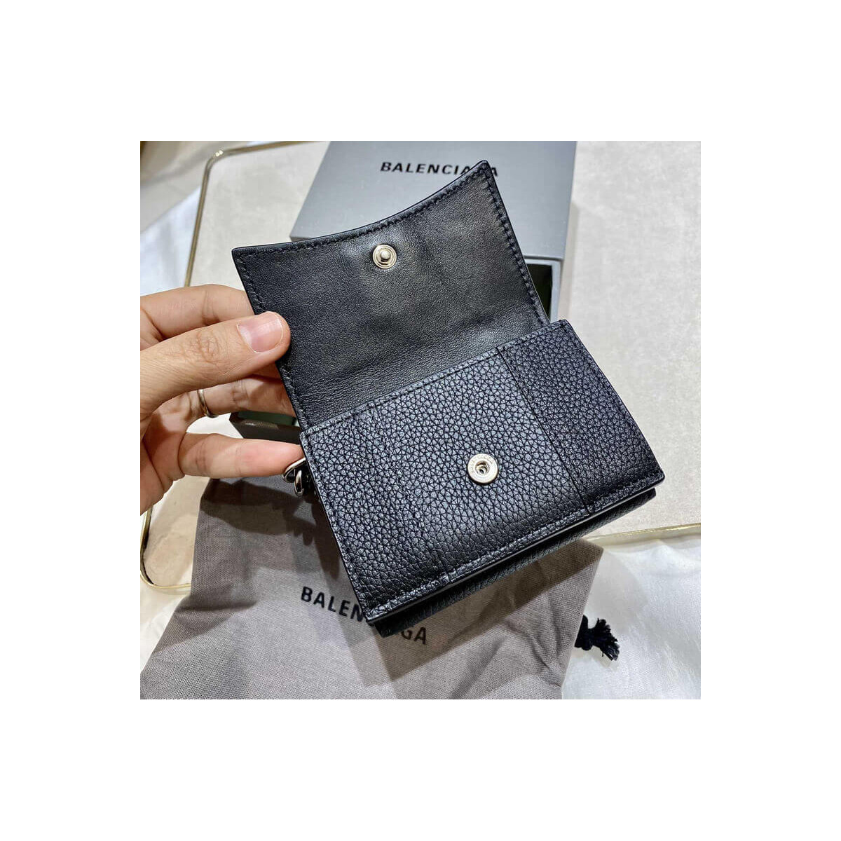 Balenciaga Black Hourglass Chain Strap Leather Wallet