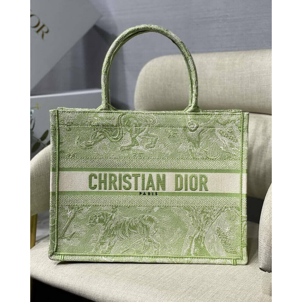 Dior Small Book Tote Lime Toile de Jouy Reverse Embroidery M1296