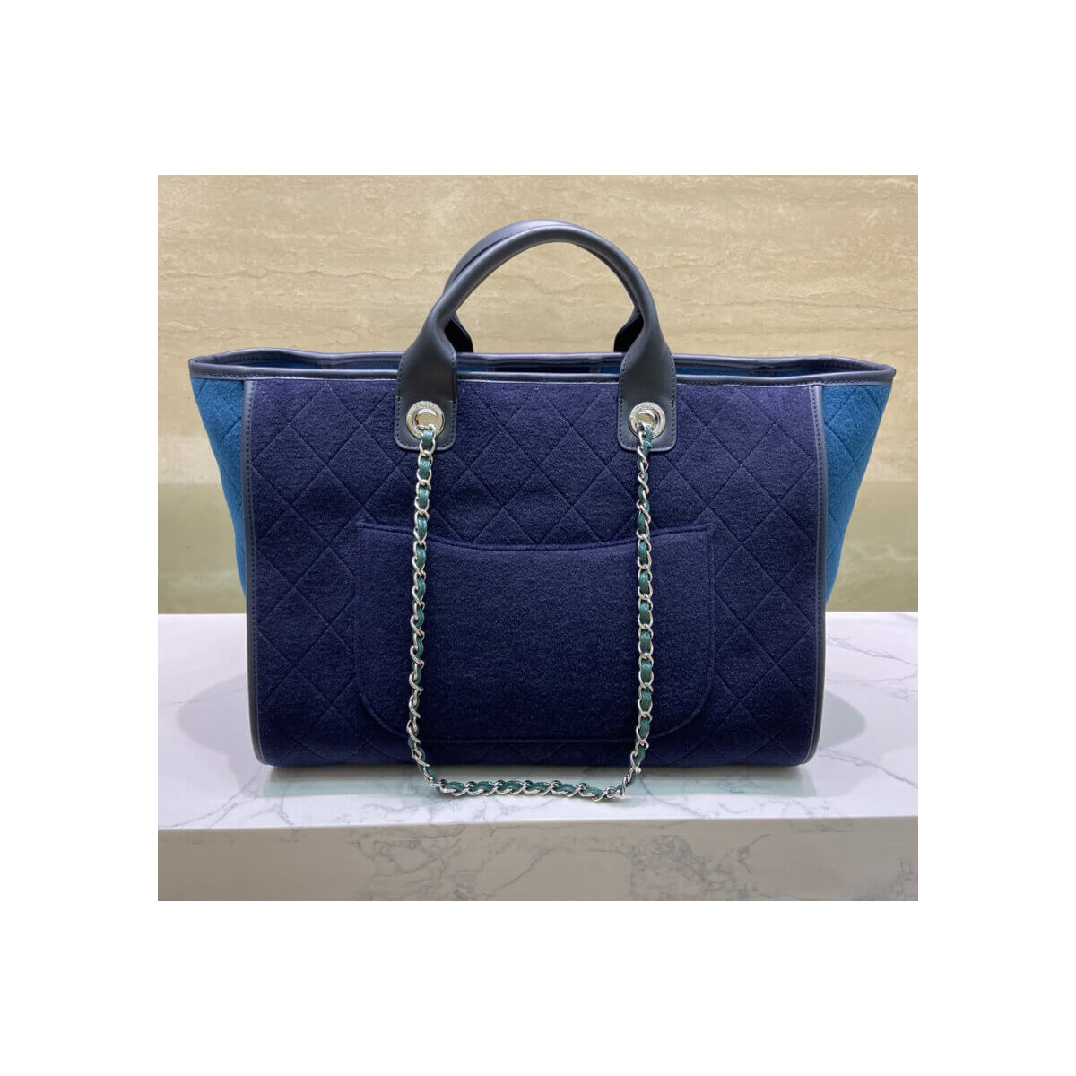 Chanel Wool Felt Deauville Shopping Bag A60598 Blue