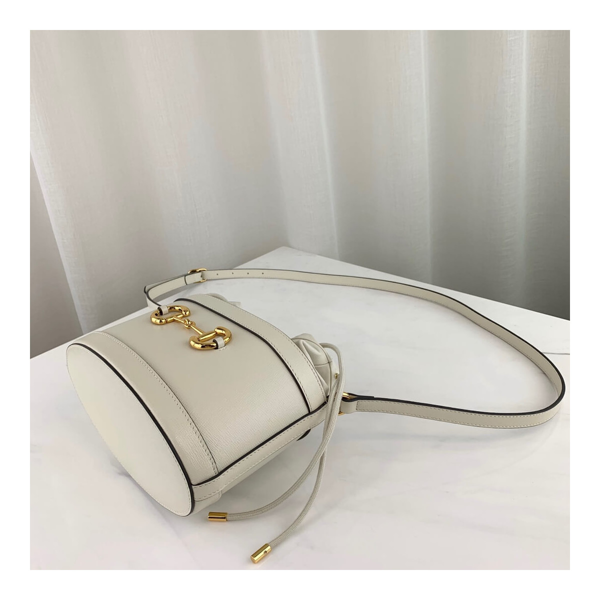 Gucci 1955 Horsebit Bucket Bag 602118 White