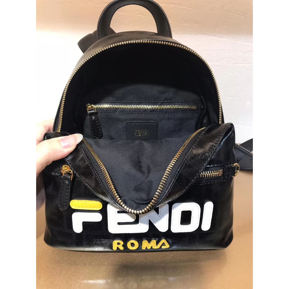 Fendi Mania Logo Zucca Coated Canvas Backpack 8BZ038