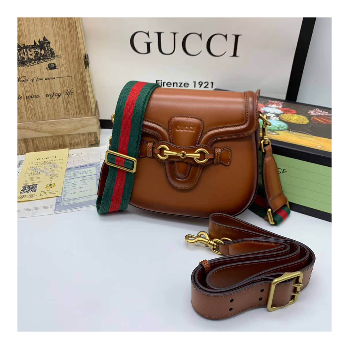 Gucci Lady Web Calfskin Leather Shoulder Bag 384821