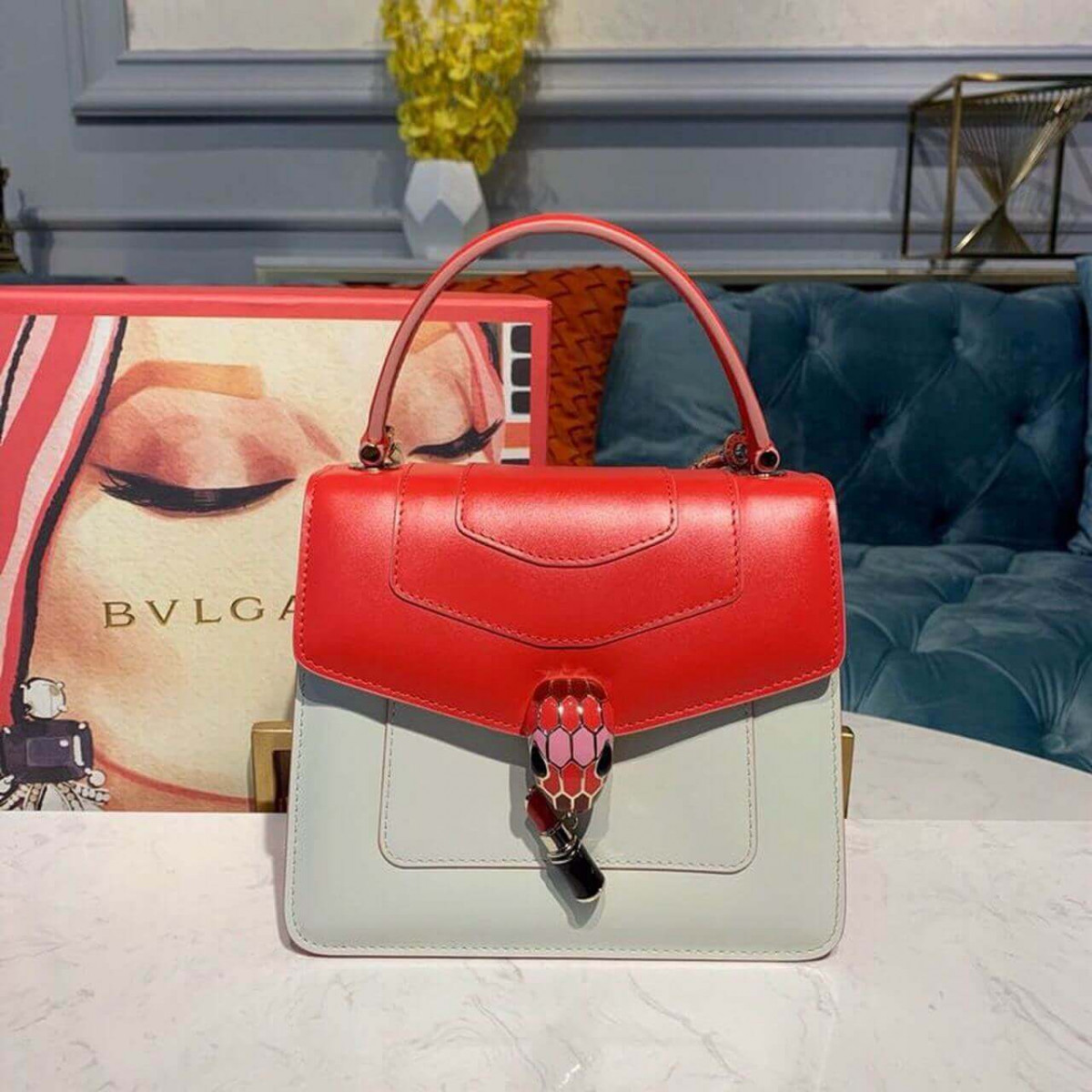 Bvlgari Serpenti Forever Crossbody Top Handle Bag 18cm 284537 White/Red