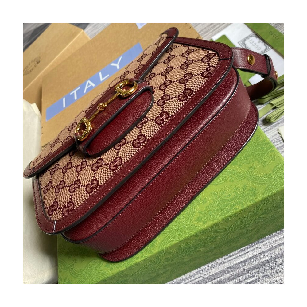 Gucci Horsebit 1955 Small Bag 602204 in  Burgundy GG Canvas