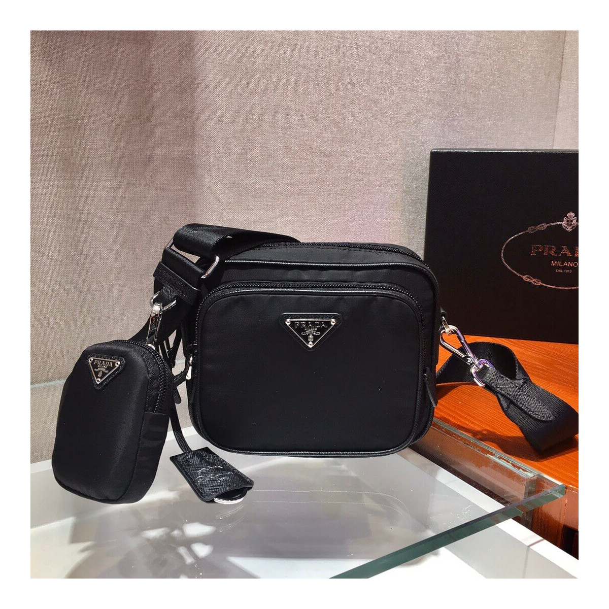 Prada Nylon and Saffiano Leather Camera Bag 1BH017