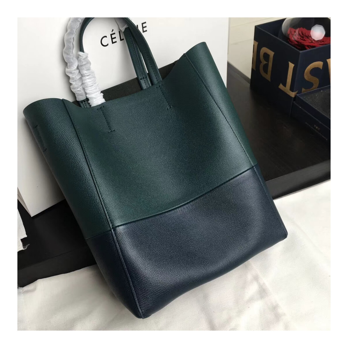 Celine Small Cabas In Grained Calfskin 189813 Green/Blue