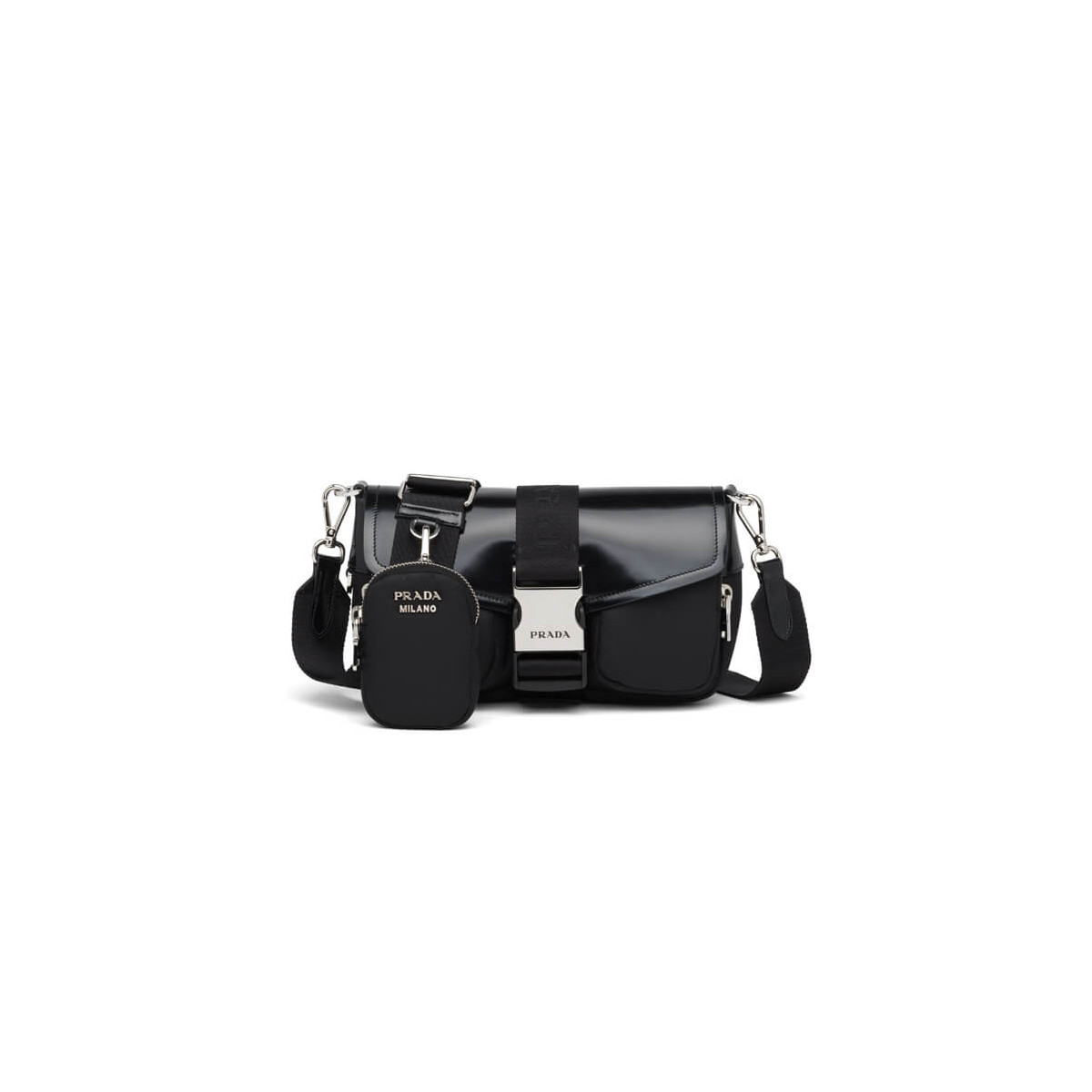 Prada Pocket Nylon And Brushed Leather Bag 1BD295