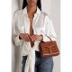 YSL Saint Laurent Cassandra Mini Top Handle Bag In Caiman Embossed Leather 602716 Brown