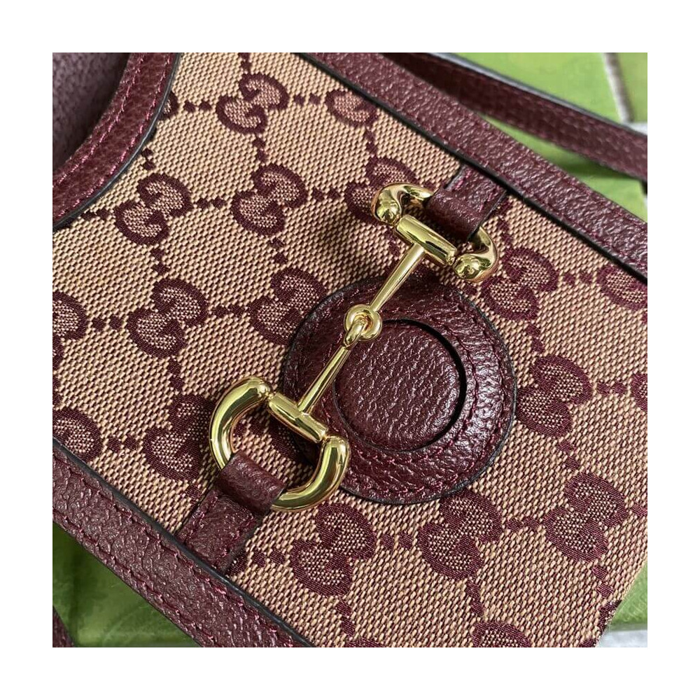 Gucci Horsebit 1955 Mini Bag 625615 in Burgundy GG Canvas