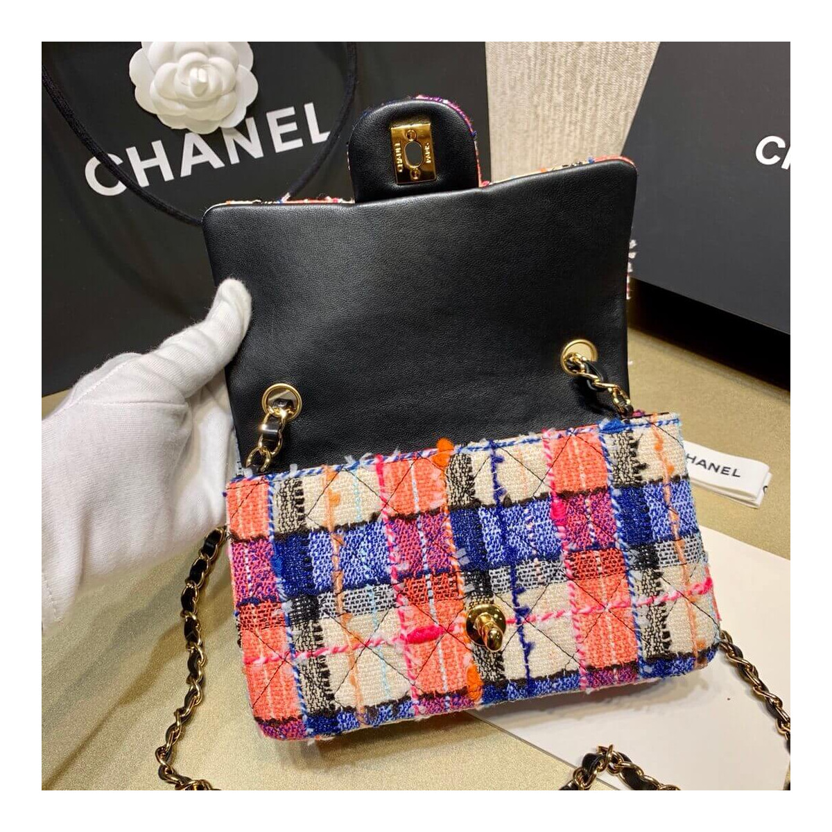 Chanel Tweed 20cm Classic Flap Bag A01116 Multicolor