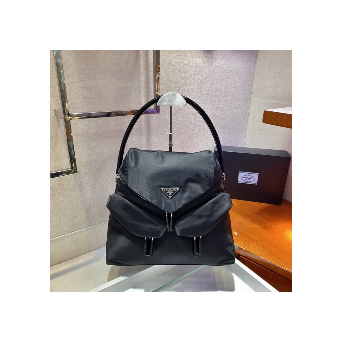 Prada Signaux Nylon and Leather Hobo Bag 1BC160