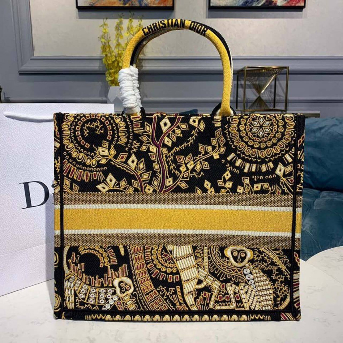 Christian Dior Animals Monkey Embroidered Book Tote M1286 Brown